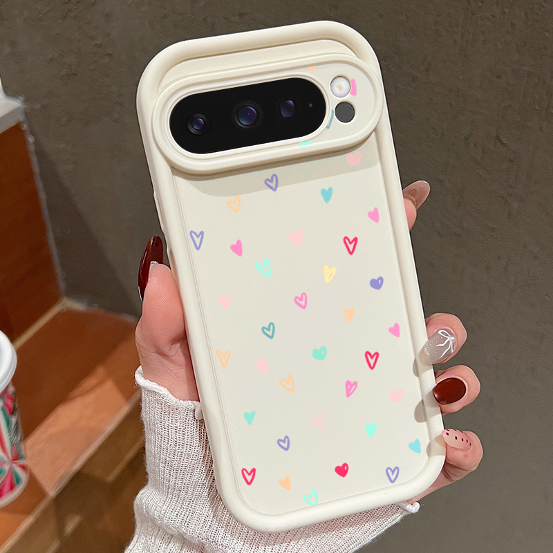 Google Pixel 9 - Custodia morbida colorata con piccoli cuori